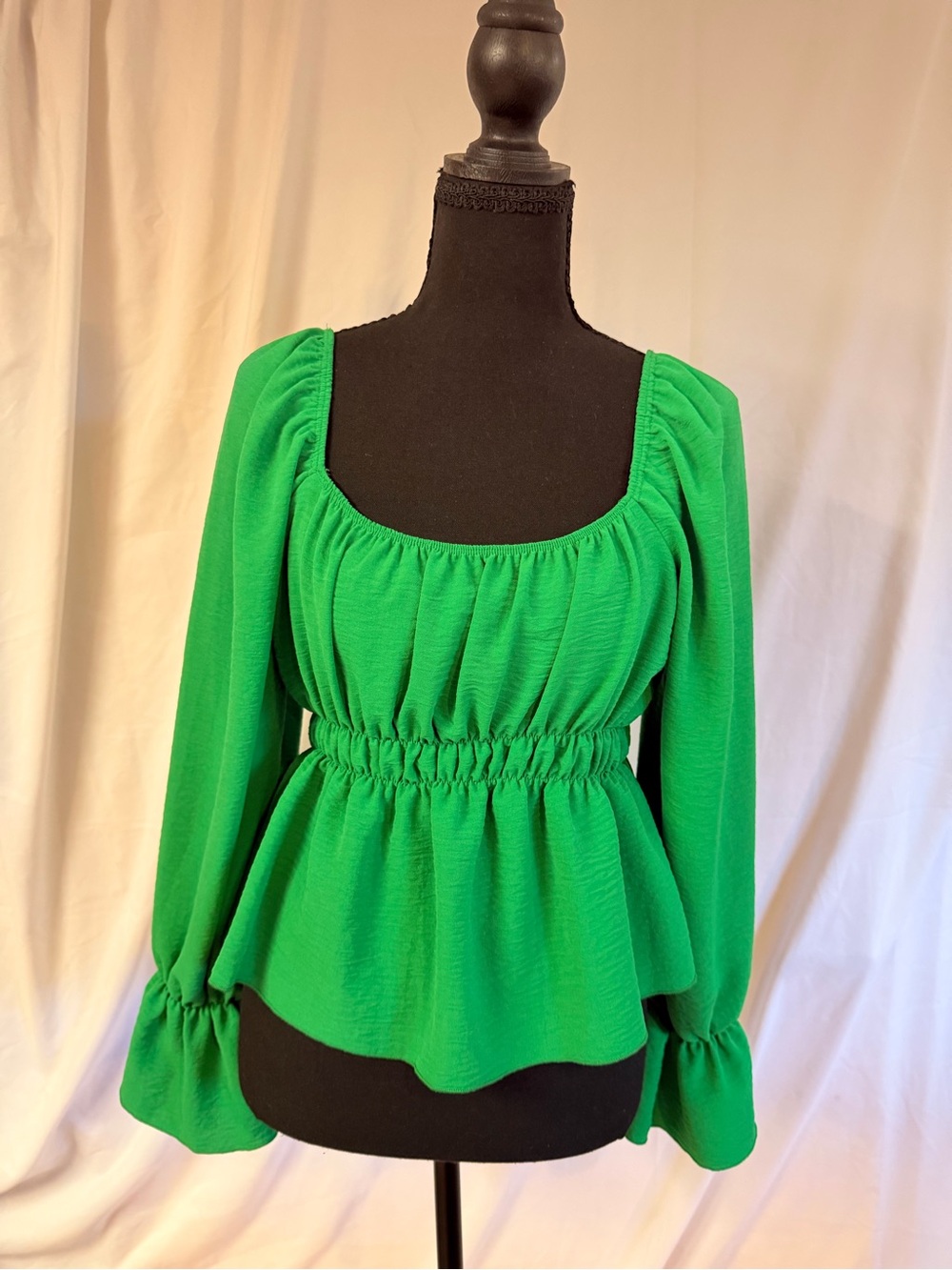 Wild Love Green Long-Sleeve Peplum Blouse Med- Women's Top Party Girl Y2K